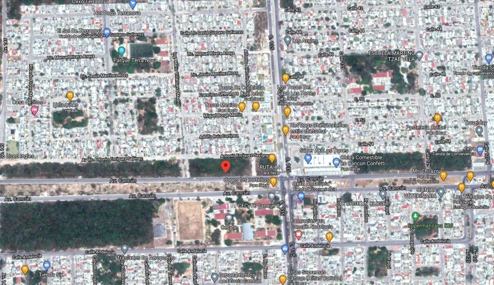 Terreno en venta av 135 cancún - mapa de cancún donde se señala la ubicación del terreno