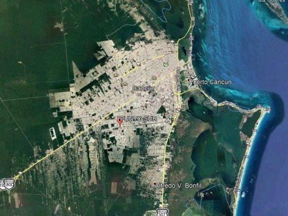 Terreno en venta av 135 cancún - mapa de cancún donde se señala la ubicación del terreno