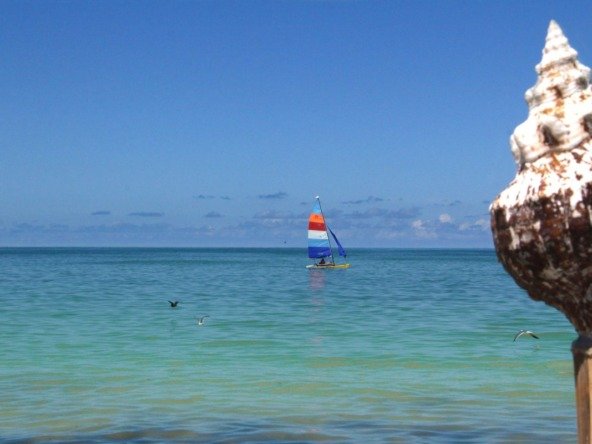 Terreno en venta en isla holbox - vista hacia el mar y en el fondo un velero