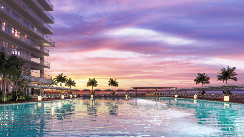 Vista hacia el atardecer desde alberca